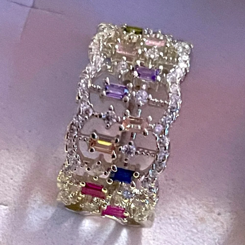 Sterling Silver Multi-Colored Stone Ring Size 7 - Picture 4 of 7